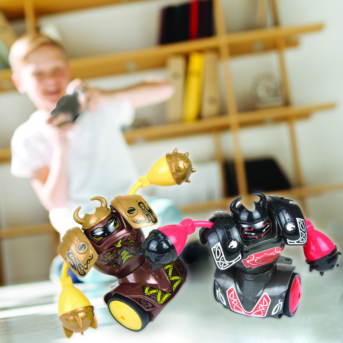 Little boy testing his robotic vehicle toy