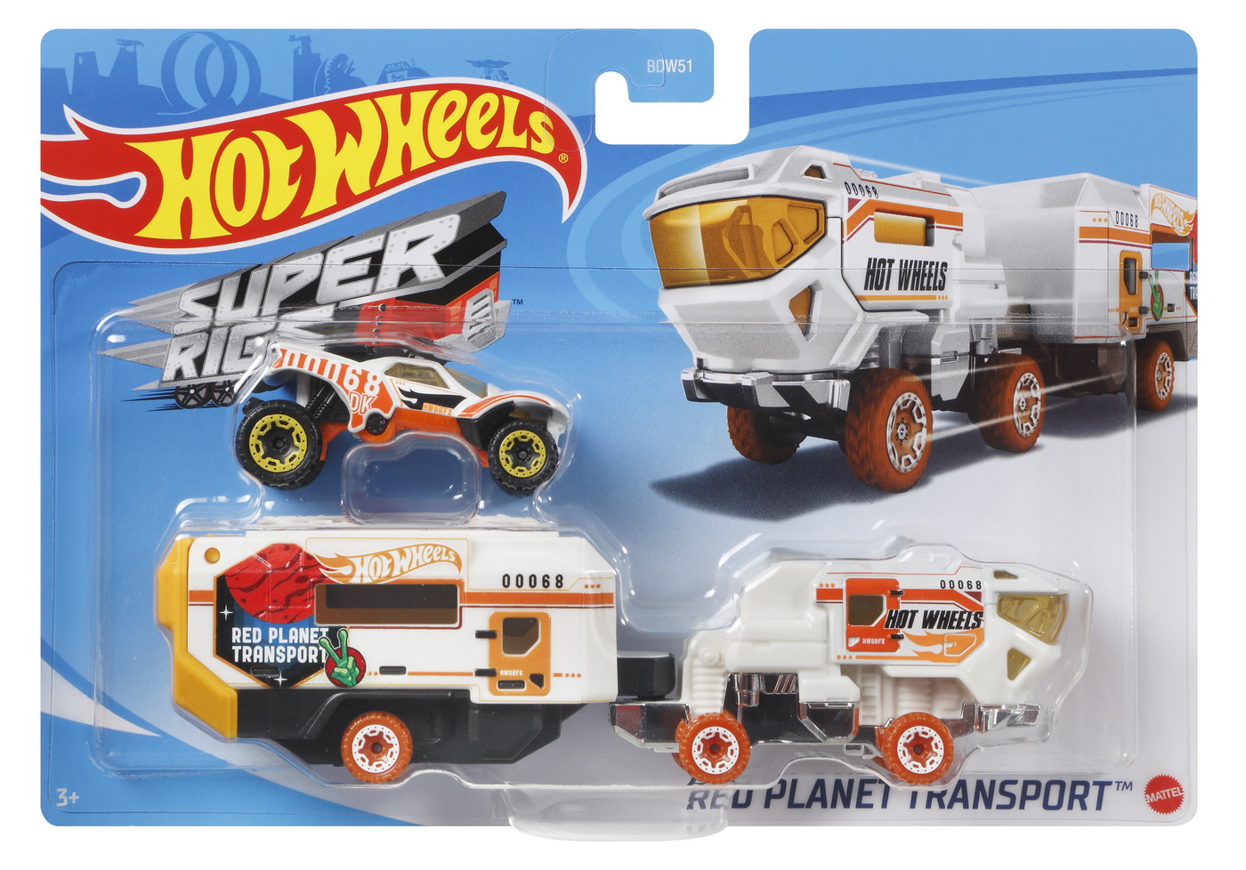 Set Camion Si Masina Sport Hot Wheels Red Planet Transport
