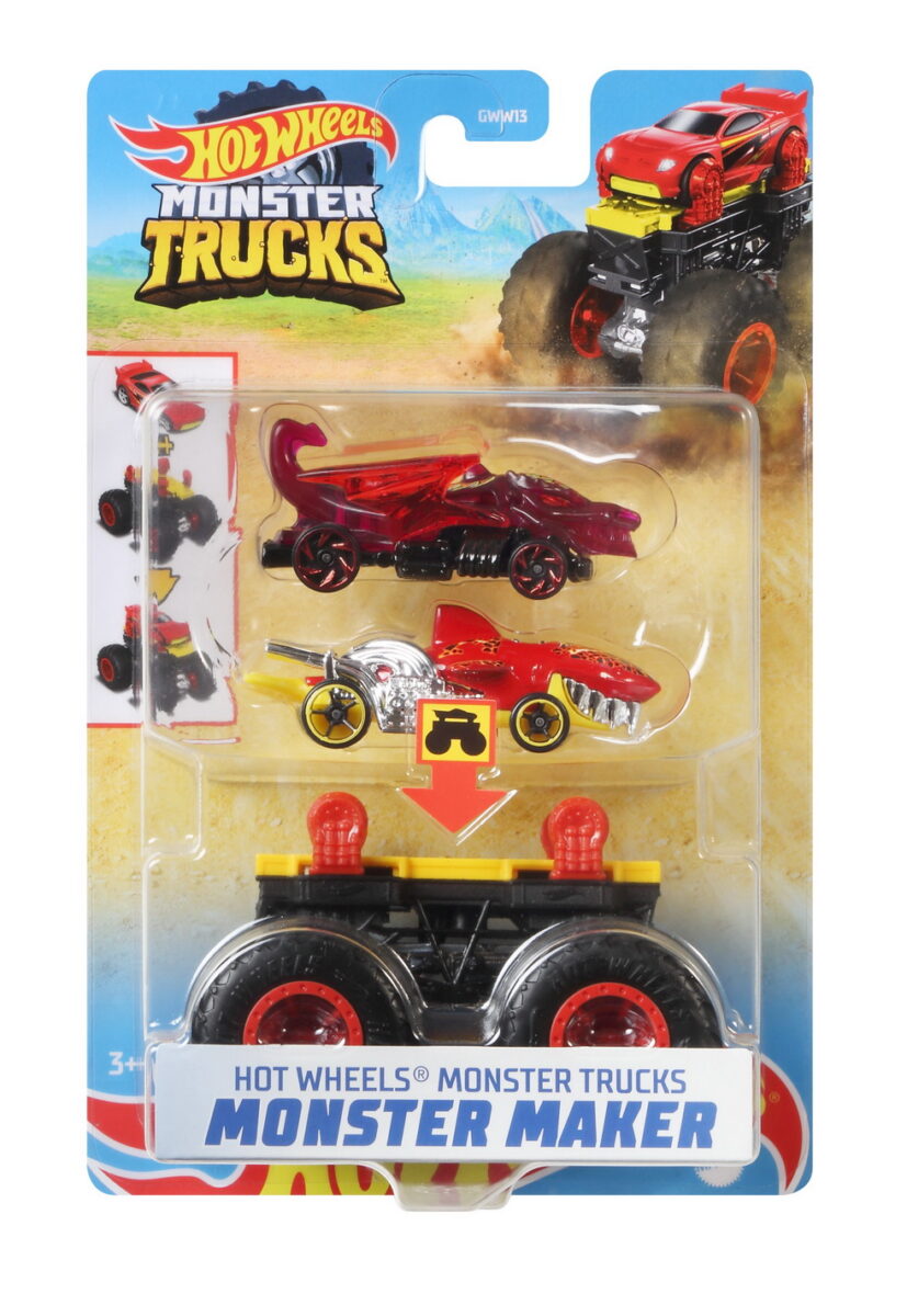 Hot Wheels Monster Truck Cu Masinute Neagru Si Rosu