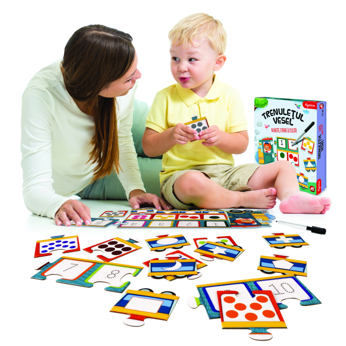 child boy and mother play together solve puzzle toy