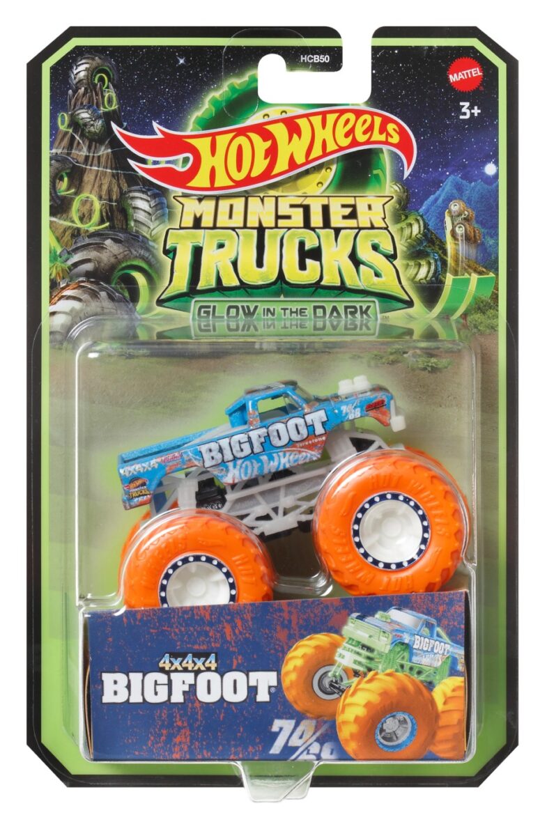 Hot Wheels Monster Truck Glow In The Dark Masinuta Bigfoot Scara 1:64