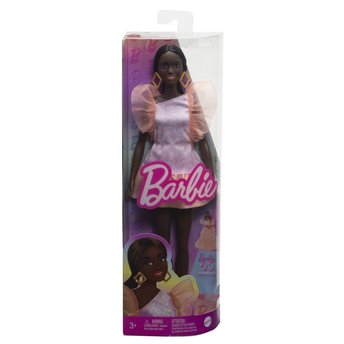 Papusa Barbie Fashionista  Afro-americana Cu Rochie Peach