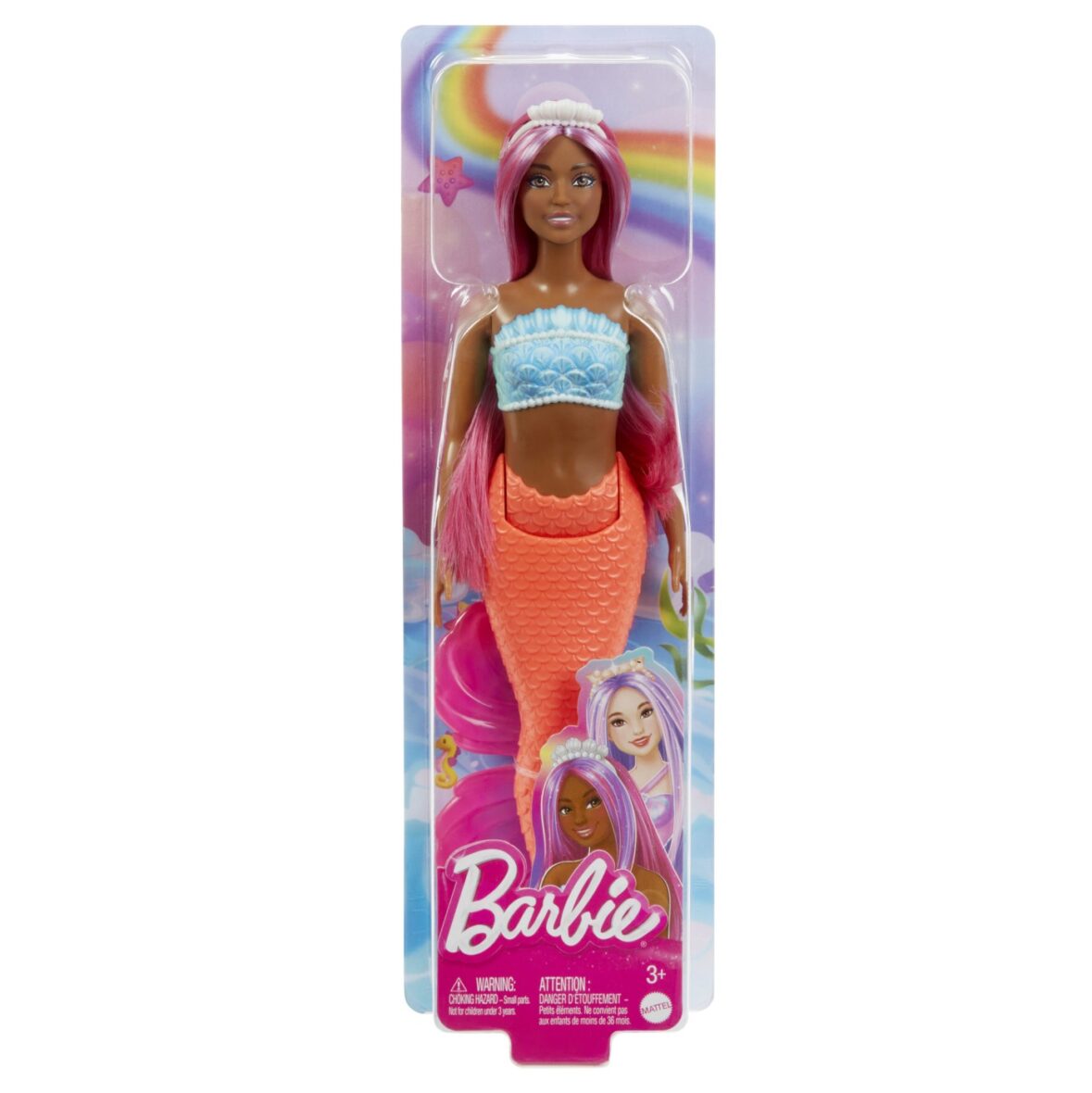 Barbie Dreamtropia Papusa Sirena Cu Par Magenta Si Coada Portocalie
