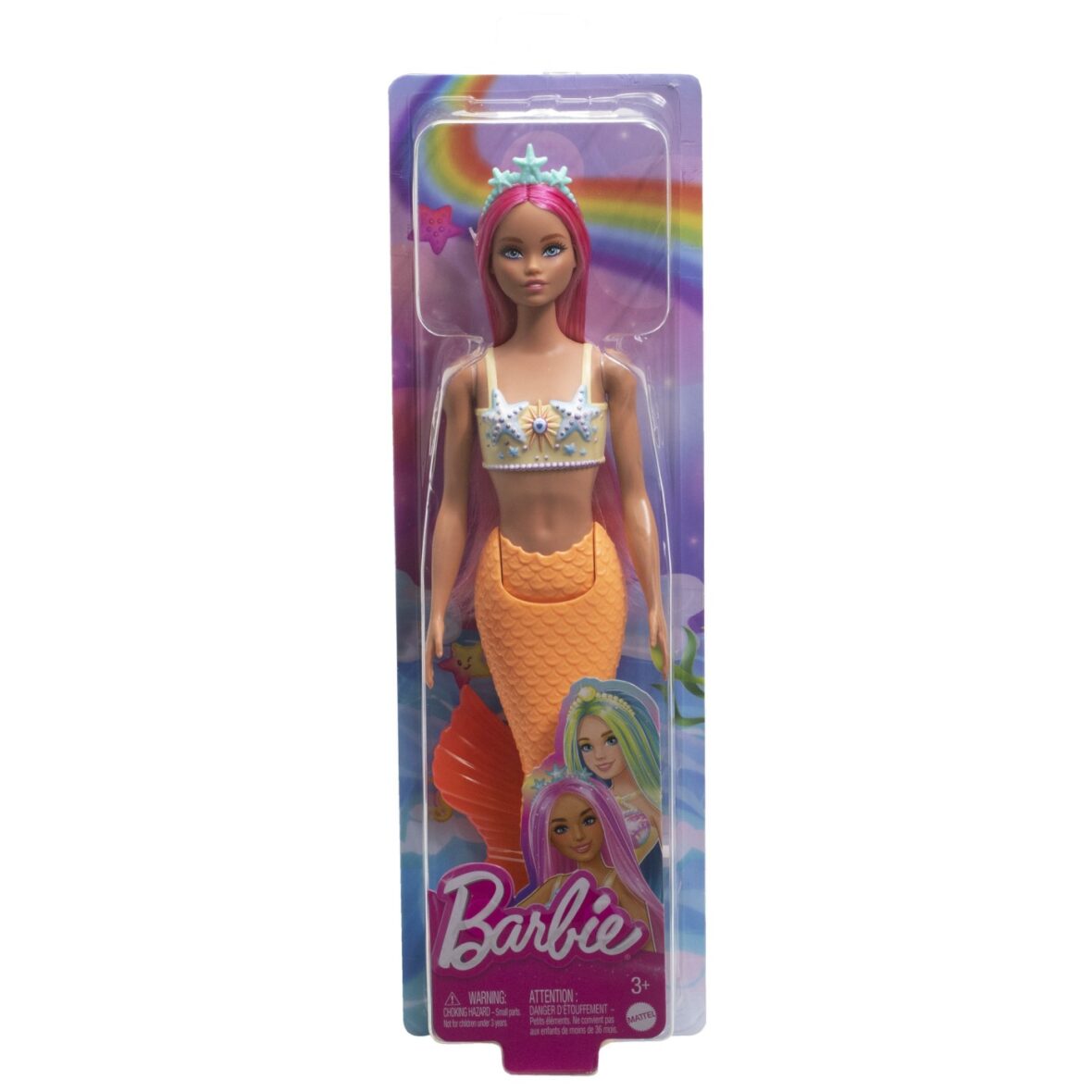 Barbie Dreamtropia Papusa Sirena Cu Parul Roz Si Coada Portocalie