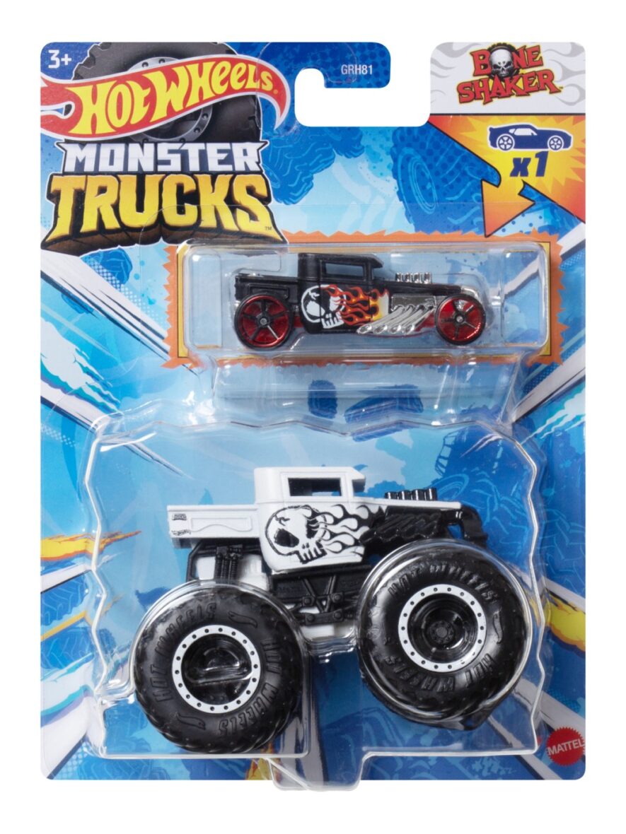 Hot Wheels Monster Truck Si Masinuta Metalica Bone Shaker