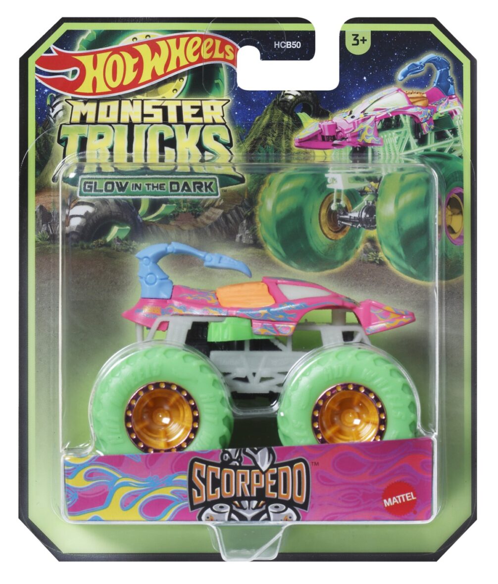 Hot Wheels Monster Truck Glow In The Dark Masinuta Scorpedo Scara 1:64
