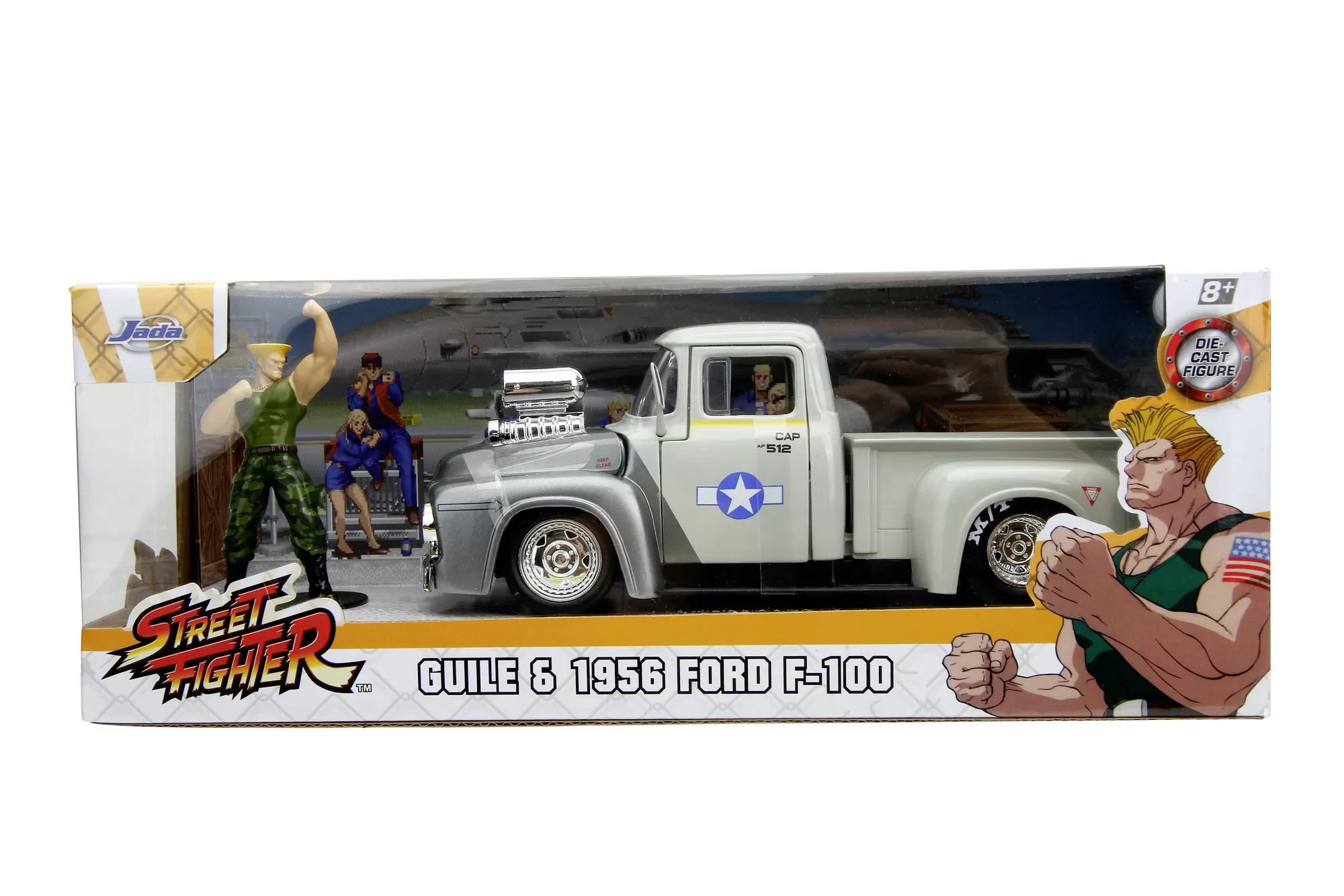 JADA STREET FIGHTER SET MASINUTA METALICA SI FIGURINA GUILE SI FORD F-100 1956