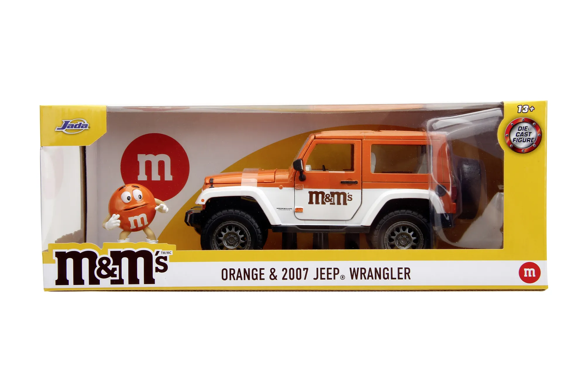 JADA MMS SET MASINUTA METALICA SI FIGURINA ORANGE SI JEEP WRANGLER SCARA 1:24