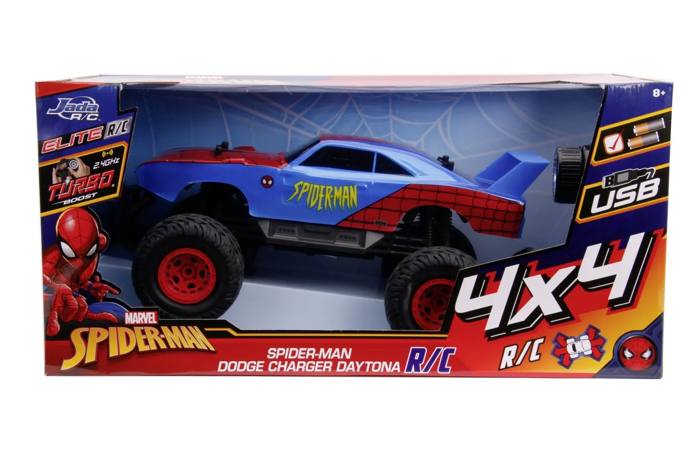 JADA MARVEL SPIDER MAN MASINUTA CU TELECOMANDA DODGE CHARGE DAYTONA 4X4 SCARA 1 LA 12