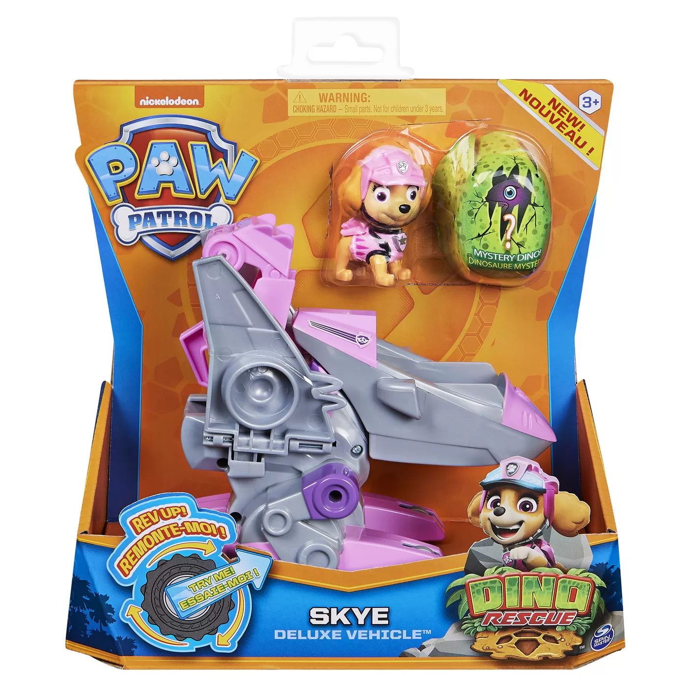 PATRULA CATELUSILOR SET VEHICUL CU CATELUSA SKYE SI FIGURINA DINO SURPRIZA
