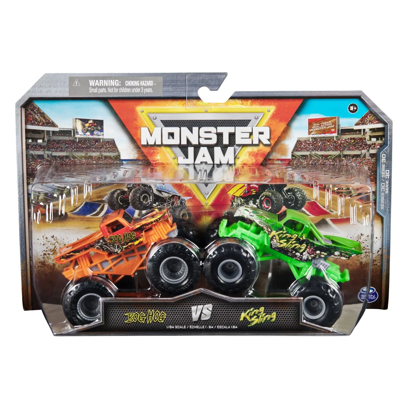 MONSTER JAM SET 2 MASINUTE METALICE BOG HOG SI KING SLING SCARA 1 LA 64