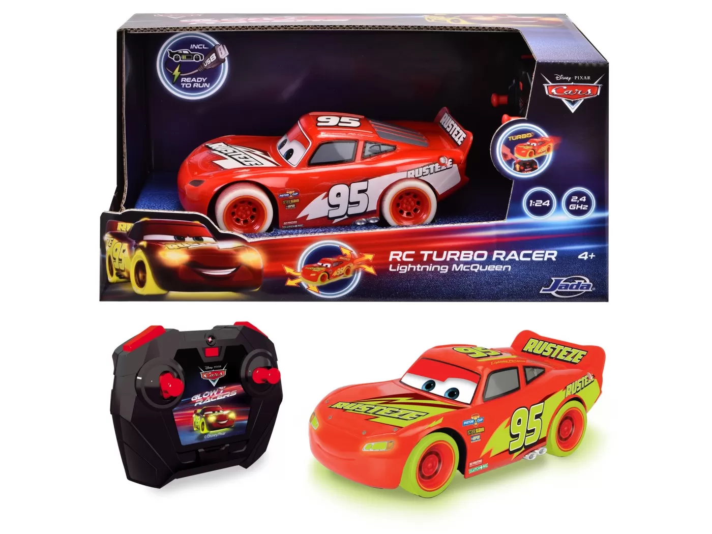 JADA MASINUTA RC FULGER MCQUEEN GLOW RACER SCARA 1:24