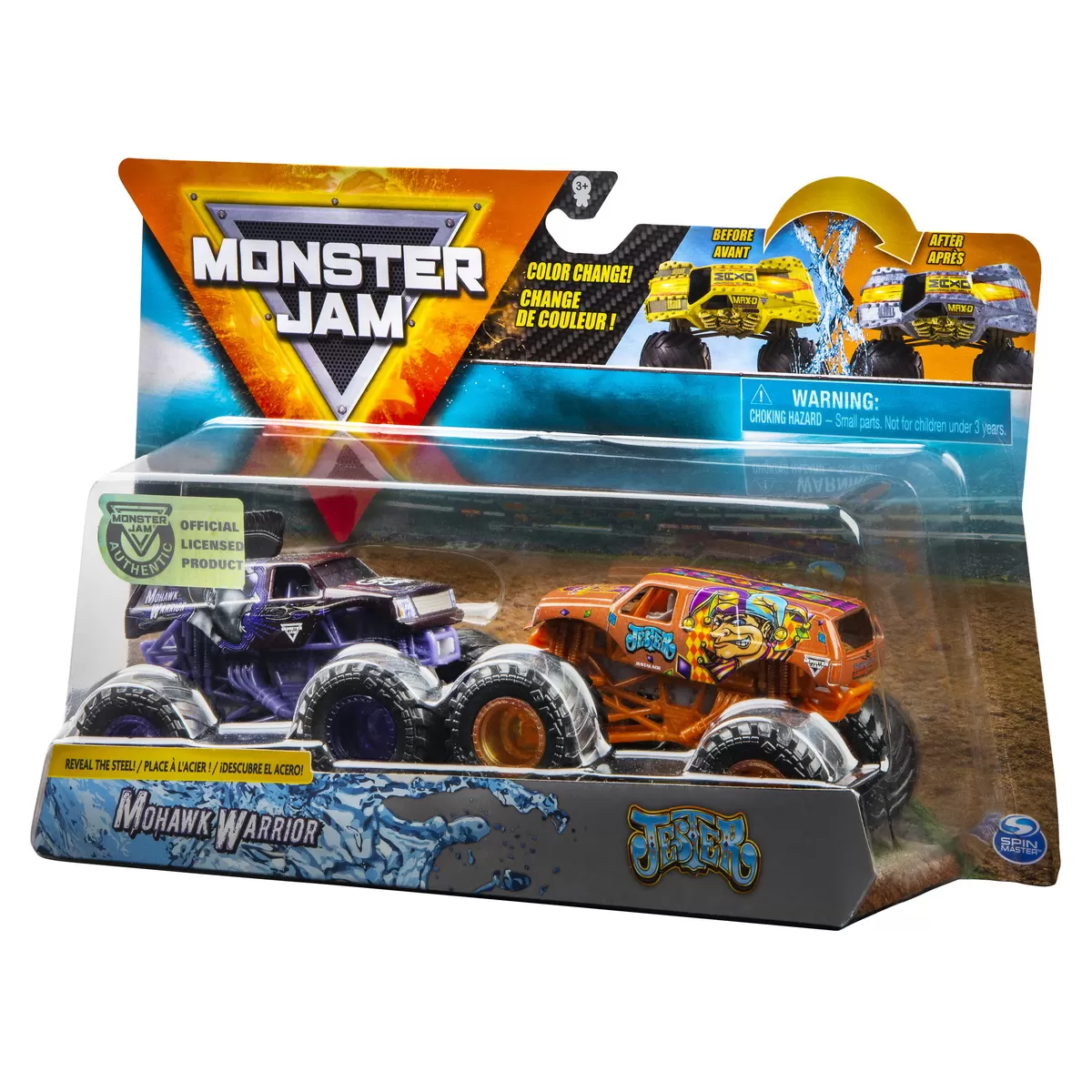 MONSTER JAM SET 2 MACHETE MOHAWK WARRIOR SI JESTER COLOR CHANGE