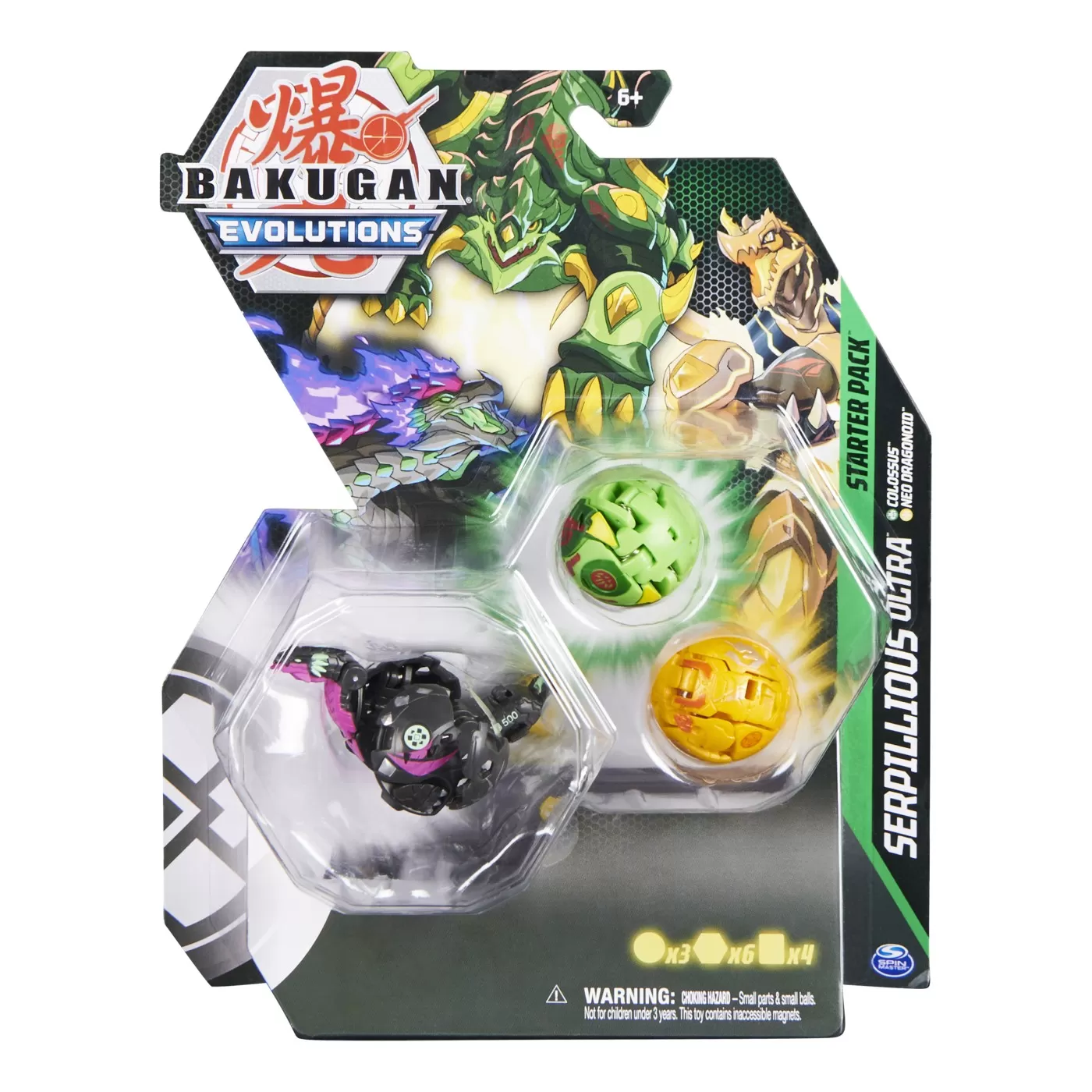 BAKUGAN PACHET STARTER 3 BAKUGANI S4 SERPILLIOUS ULTRA NEGRU COLOSSUS SI NEO DRAGONOID