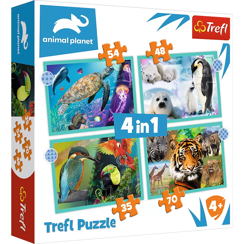 PUZZLE TREFL 4IN1 ANIMAL PLANET – MISTERIOASA LUMEA A ANIMALELOR