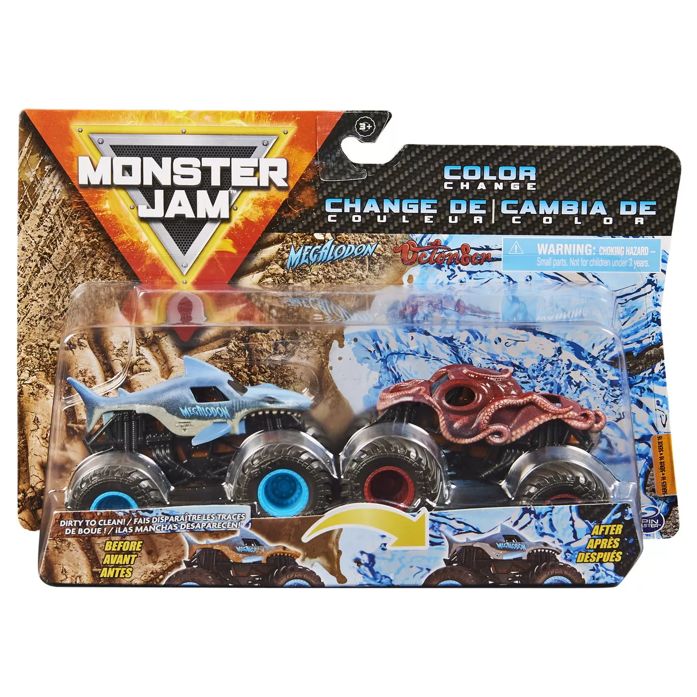 MONSTER JAM SET 2 MASINUTE MEGALODON SI OCTONBER COLOR CHANGE