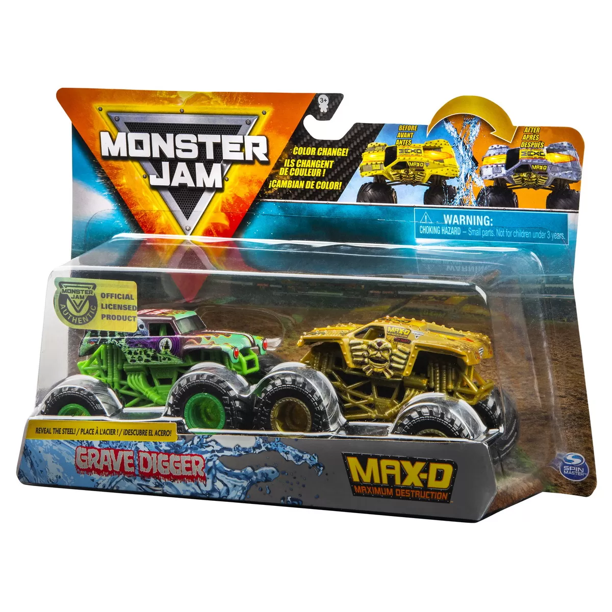 MONSTER JAM SET 2 MACHETE MAX D SI GRAVE DIGGER COLOR CHANGE