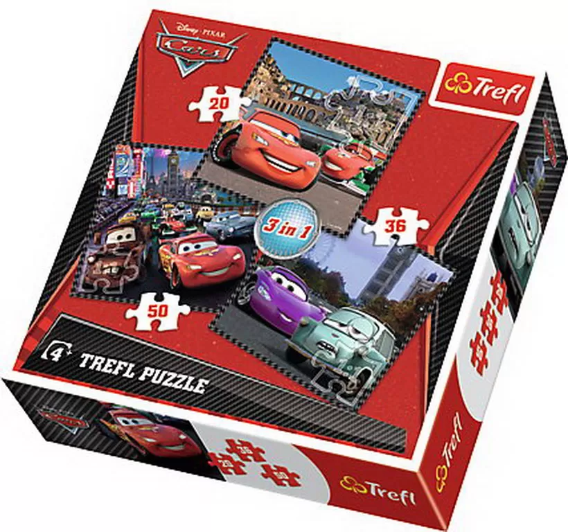 PUZZLE TREFL 3IN1 CALATORIND IN EUROPA CARS