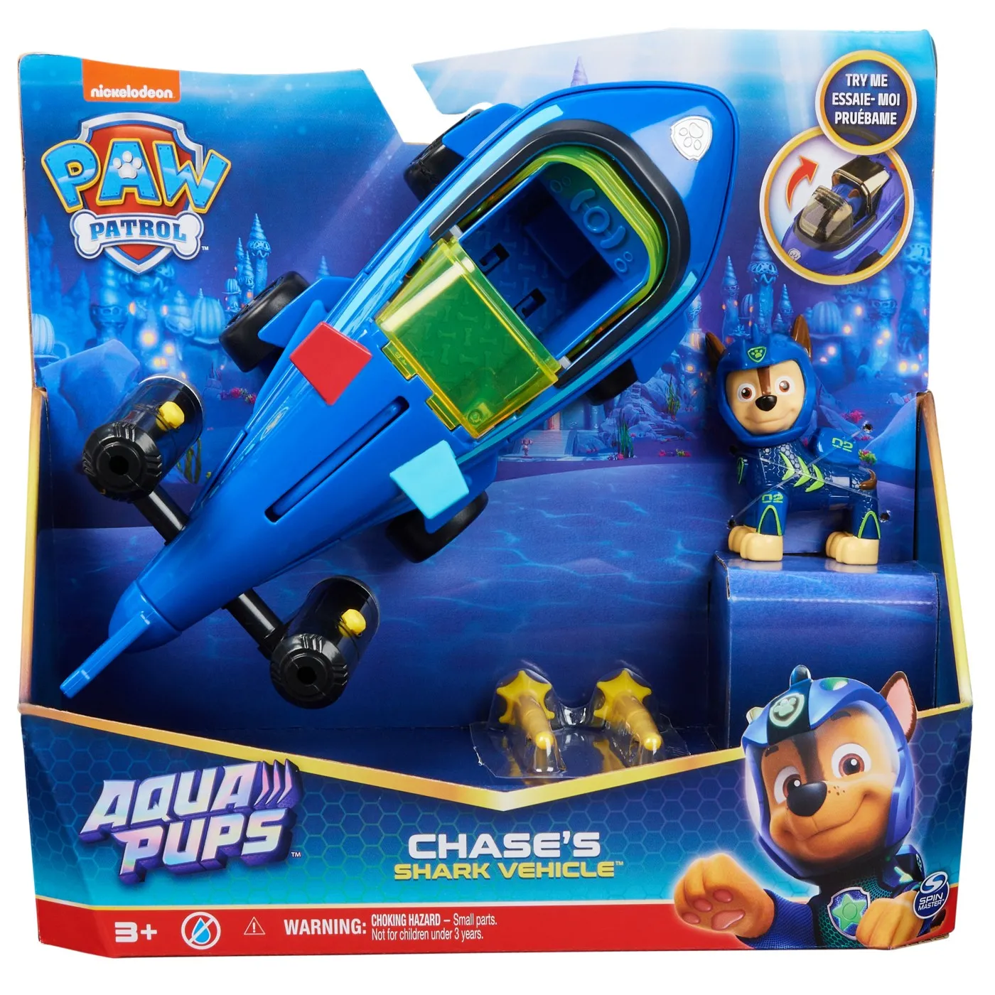 PATRULA CATELUSILOR VEHICUL CATELUSII ACVATICI FIGURINA CHASE SI VEHICULUL RECHIN