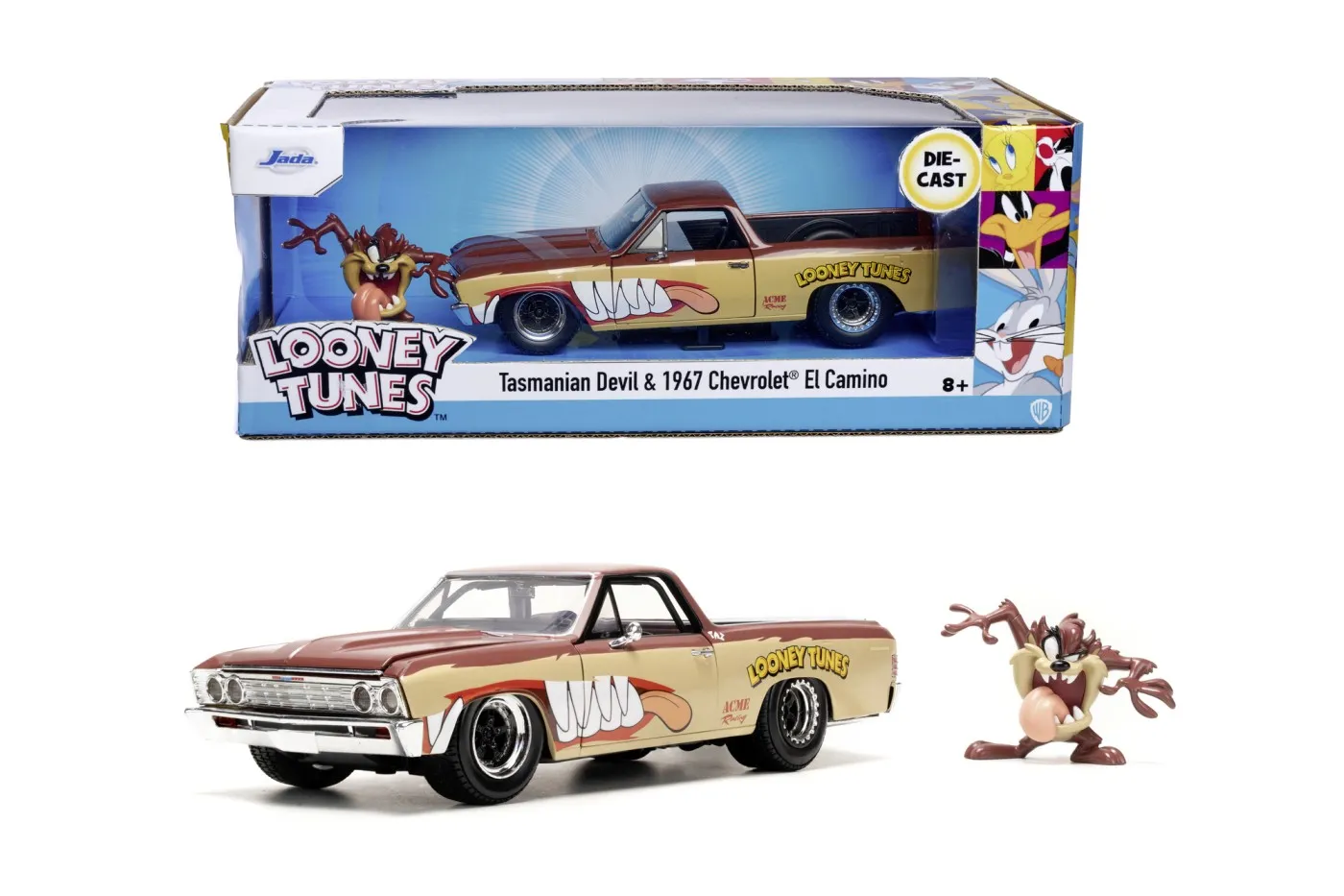 JADA LOONEY TUNES SET FIGURINA TIGRU TASMANIAN SI MASINUTA METALICA CHEVROLET EL CAMINO 1967 1:24