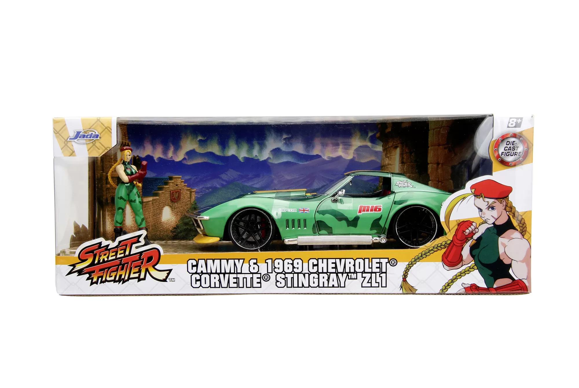 JADA STREET FIGHTER SET MASINUTA METALICA SI FIGURINA CAMMY SI CHEVROLET CORVETTE STINGRAY 1969 ZL1