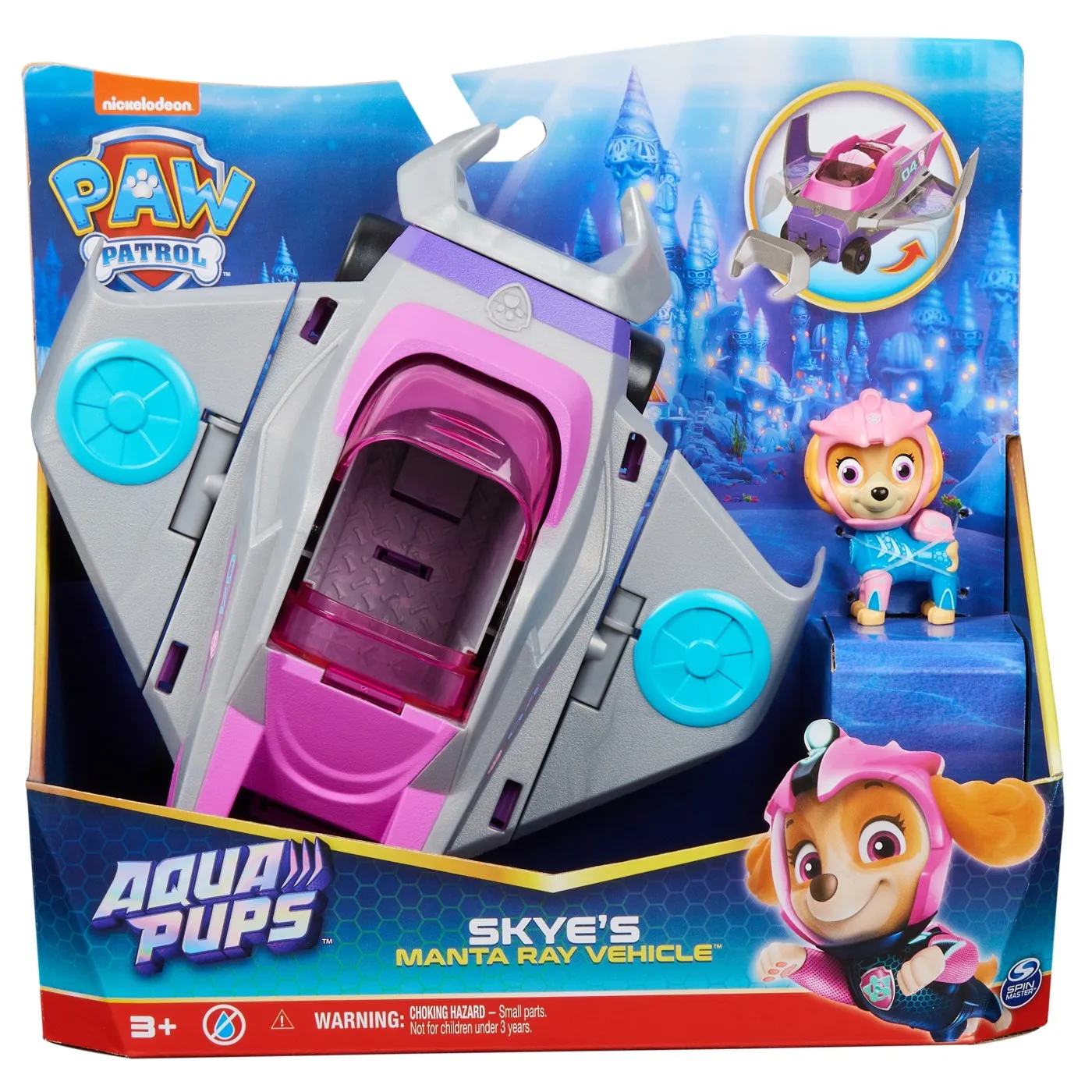 PATRULA CATELUSILOR VEHICUL CATELUSII ACVATICI FIGURINA SKYE SI VEHICUL MANTA RAY