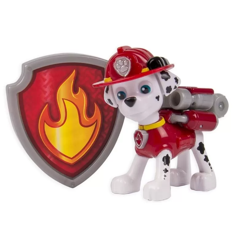 FIGURINA SI INSIGNA PAW PATROL MARSHALL POMPIER 6.3 CM
