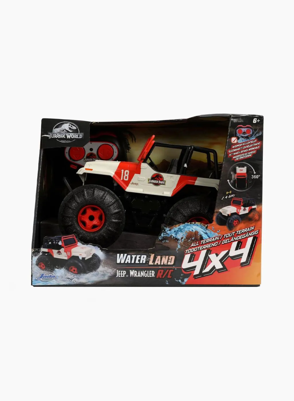 JADA JURASSIC WORLD MASINUTA CU TELECOMANDA JEEP WRANGLER RC 4X4 APA SI USCAT SCARA 1 LA 16