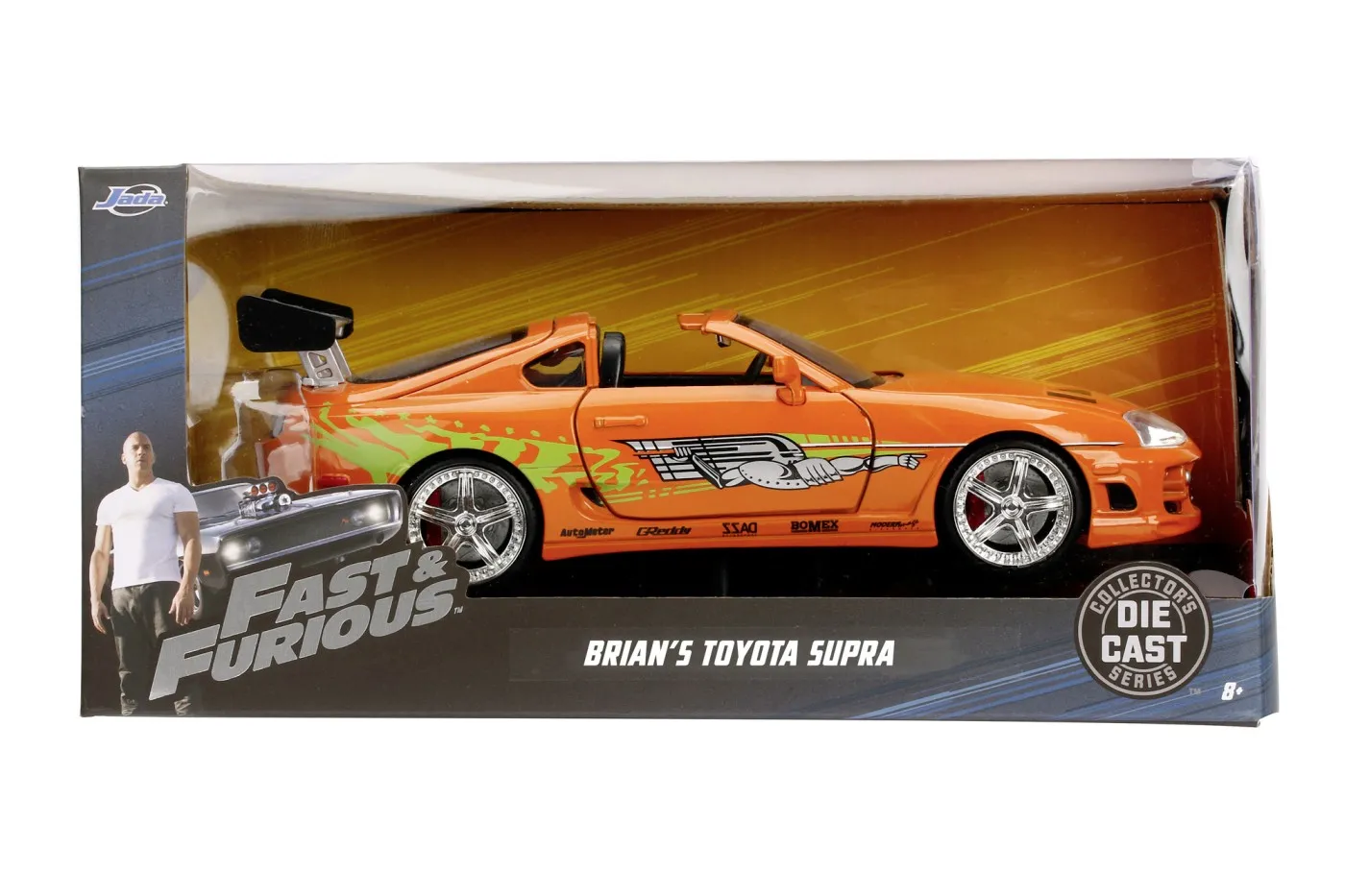 JADA FAST & FURIOUS MASINUTA METALICA TOYOTA SUPRA 1995 PORTOCALIE SCARA 1:24