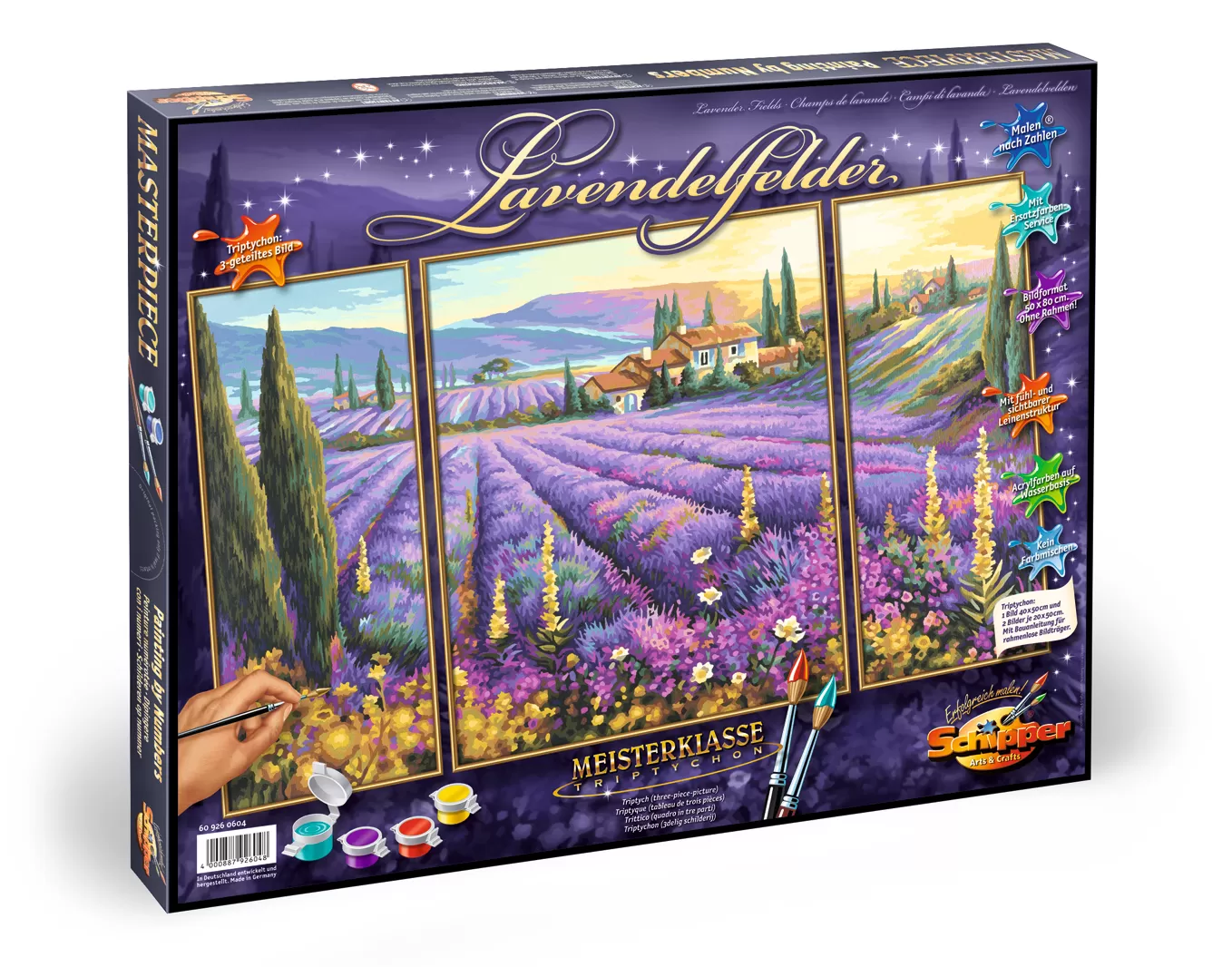 KIT PICTURA PE NUMERE SCHIPPER UN CAMP PLIN DE LAVANDA, 3 TABLOURI