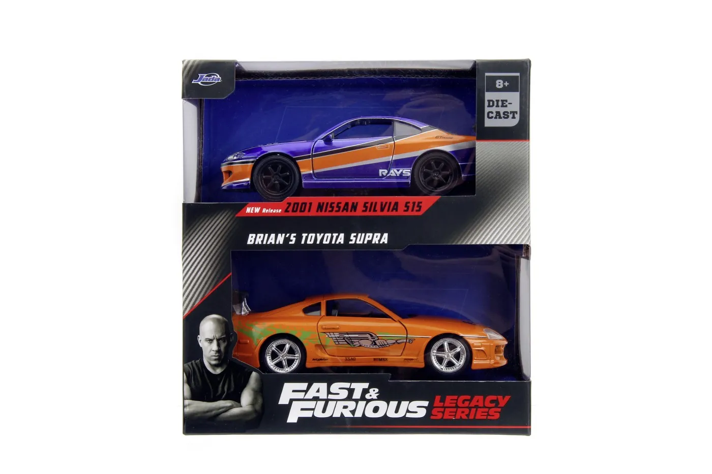 JADA FAST & FURIOUS LEGACY SERIES SET 2 MASINUTE METALICE NISSAN 2001 SI TOYOTA SUPRA SCARA 1:32