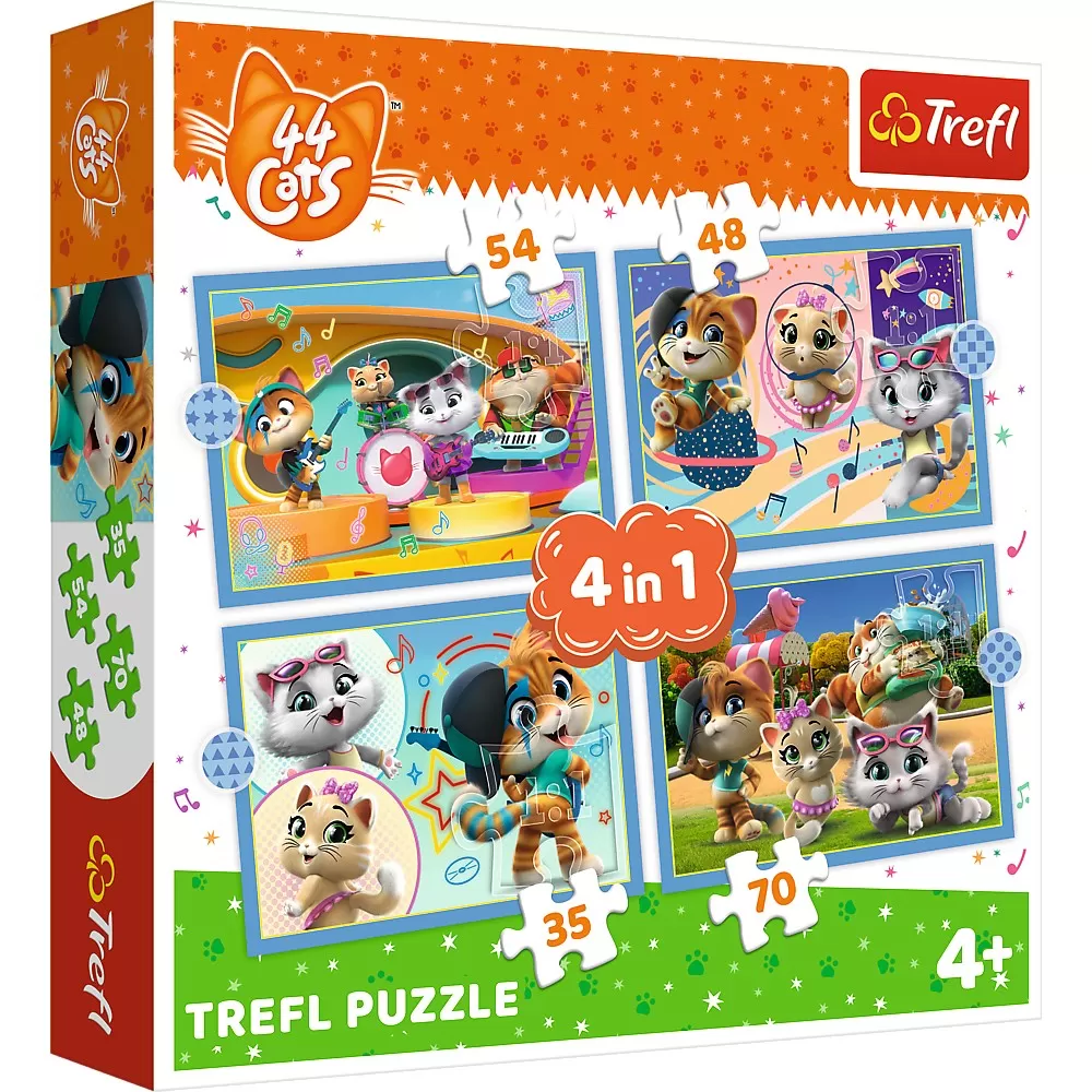 PUZZLE TREFL 44 CATS 4IN1 ECHIPA PISICILOR