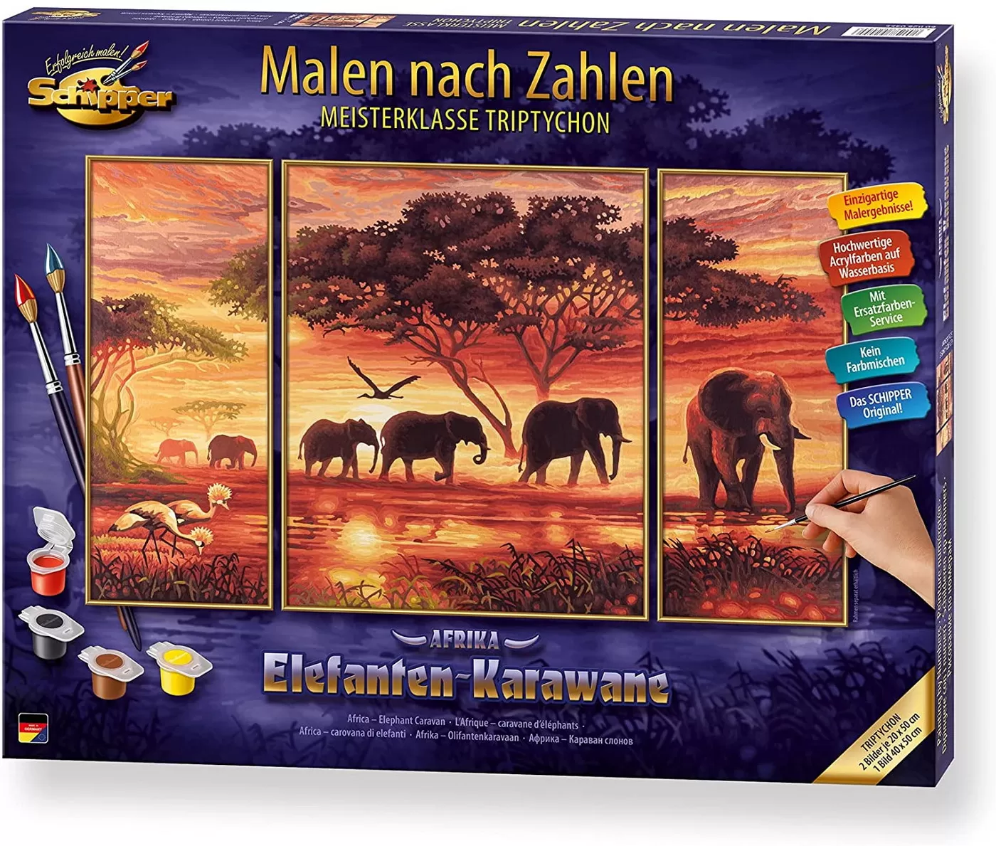 KIT PICTURA PE NUMERE SCHIPPER AFRICA – DRUMUL ELEFANTILOR, 3 TABLOURI