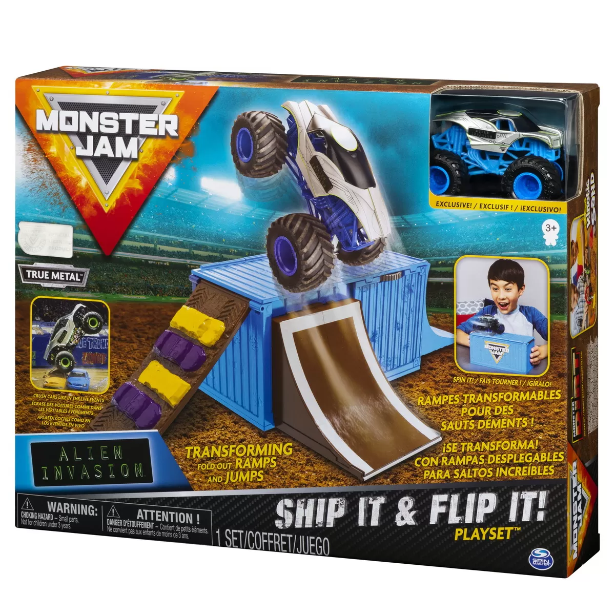 MONSTER JAM SET CASCADORII IN CONTAINER ALIEN INVASION