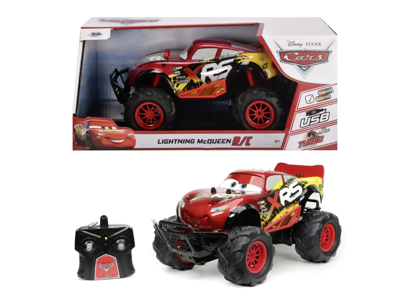 JADA DISNEY CARS MASINUTA OFF ROAD CU TELECOMANDA SI USB LIGHTNING MCQUEEN SCARA 1:14