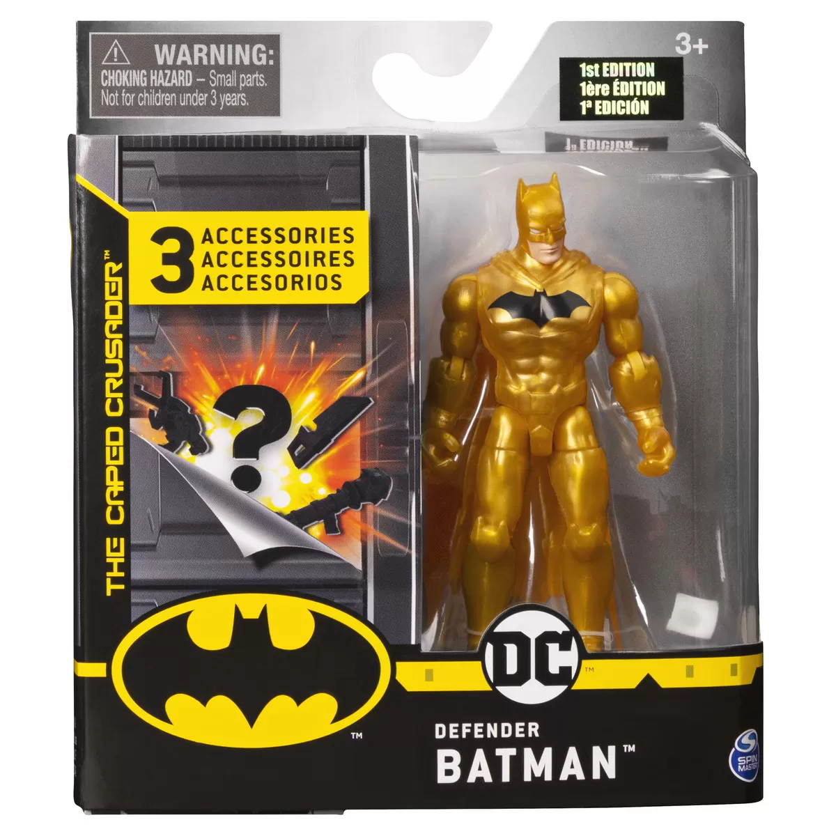 FIGURINA BATMAN 10CM CU COSTUM AURIU SI 3 ACCESORII SURPRIZA