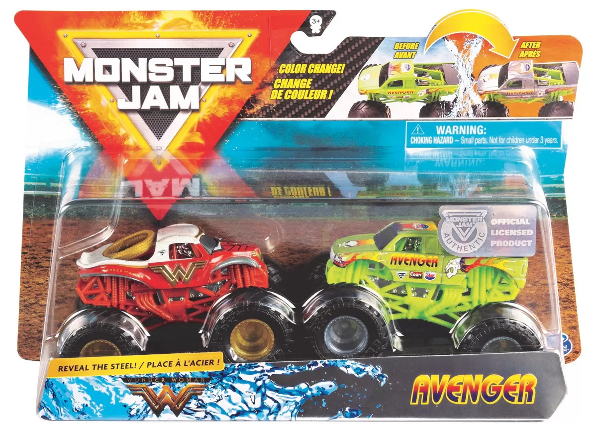 MONSTER JAM SET 2 MACHETE WONDER WOMAN SI AVENGER COLOR CHANGE