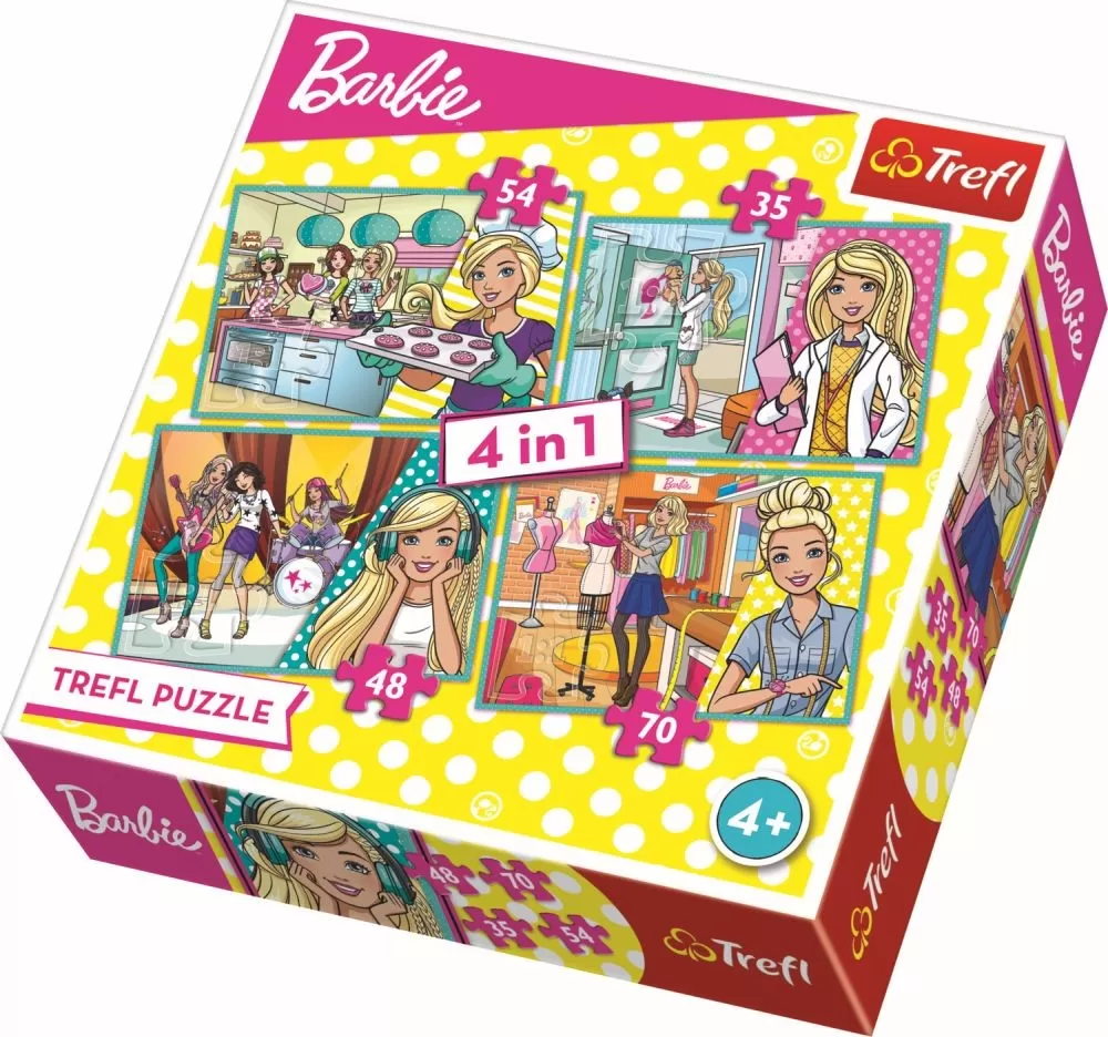PUZZLE TREFL 4IN1 BARBIE FACE CARIERA