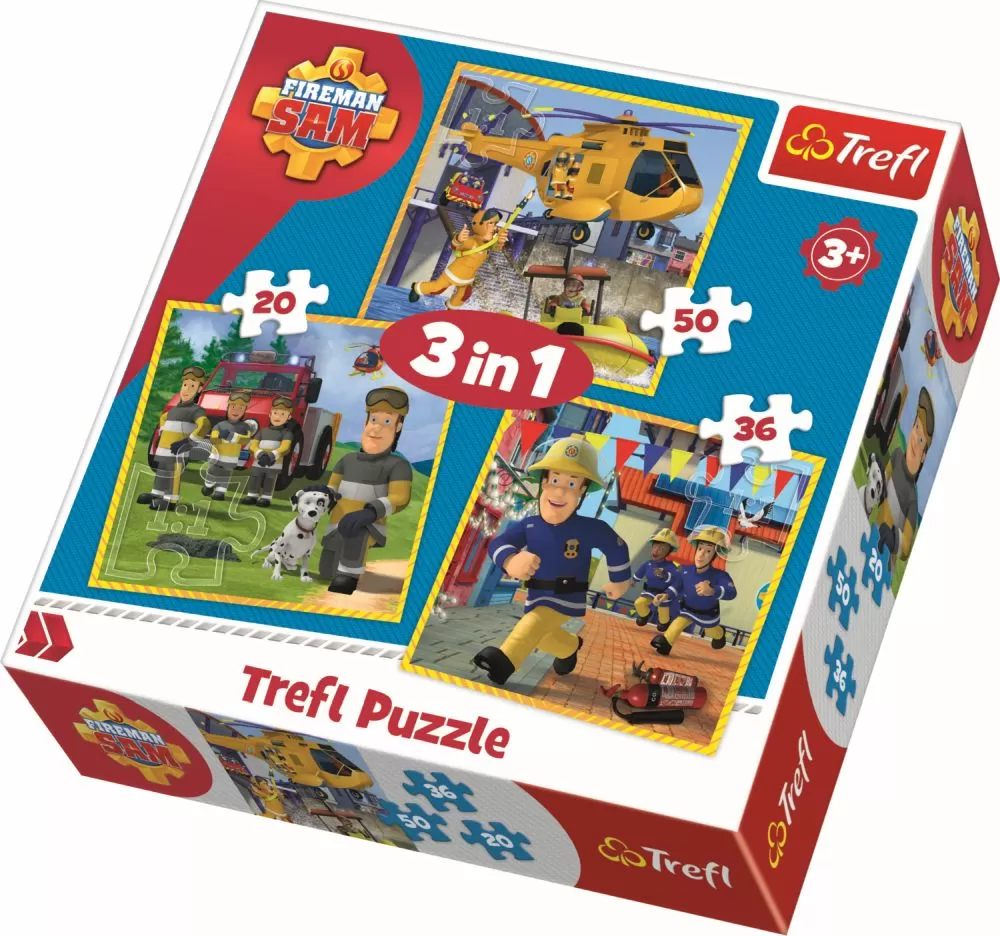 PUZZLE TREFL 3IN1 POMPIERUL SAM