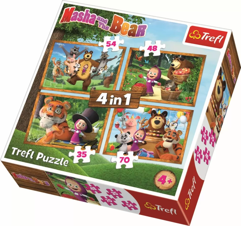 PUZZLE TREFL 4IN1 MASHA AVENTURI IN PADURE