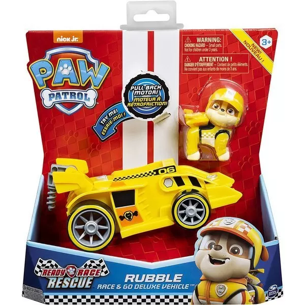 PATRULA CATELUSILOR RUBBLE MASINA DE CURSE CU SUNETE SI MOTOR PULL-BACK