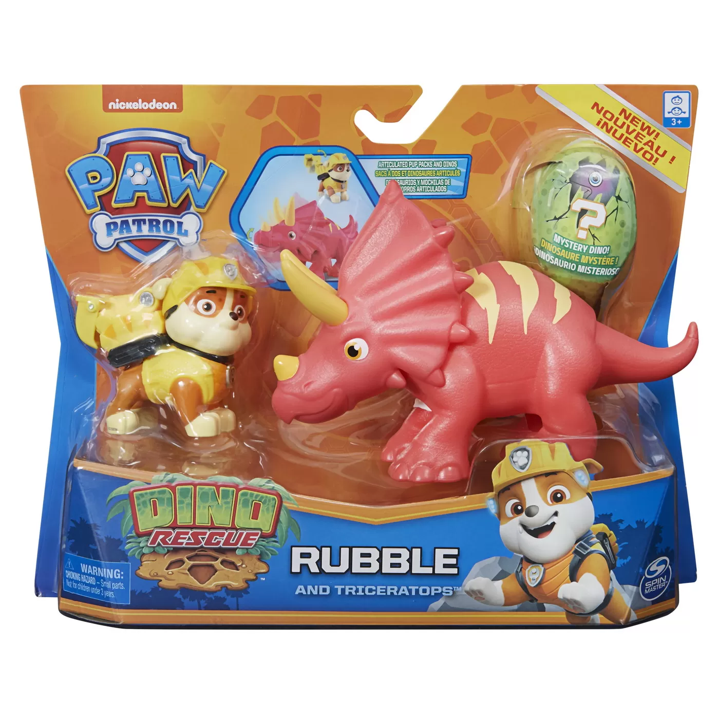 PATRULA CATELUSILOR SET FIGURINA CATELUS RUBBLE SI DINOZAUR TRICERAPTOR