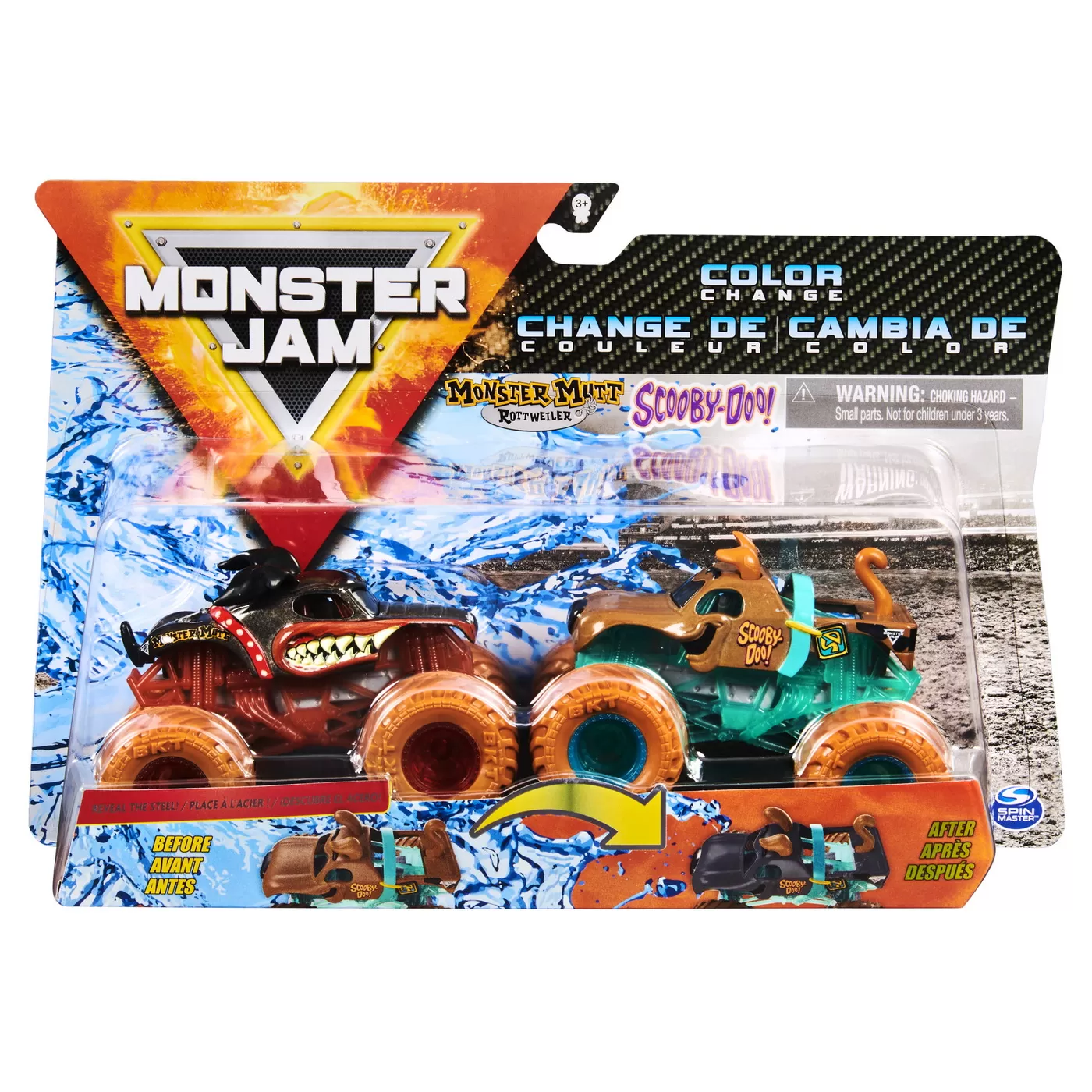 MONSTER JAM SET 2 MASINUTE MONSTER MUTT ROTTWEILER SI SCOOBY DOO COLOR CHANGE