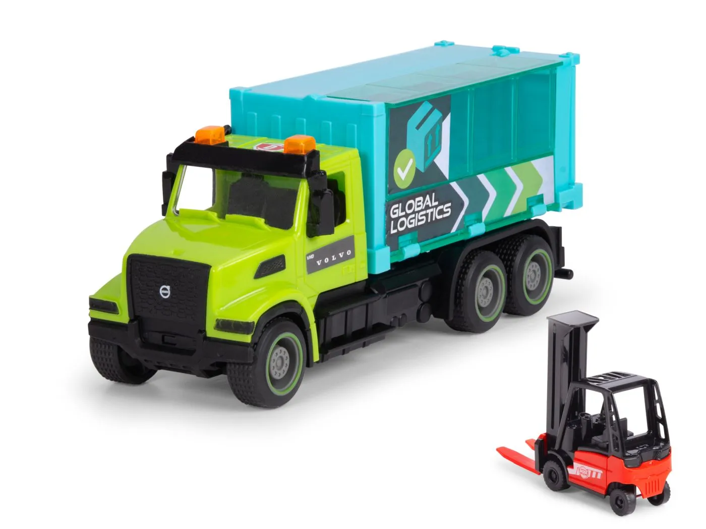 DICKIE MASINA CAMION HEAVY ROAD CU FRICTIUNE SET CONTAINER SI STIVUITOR 22CM