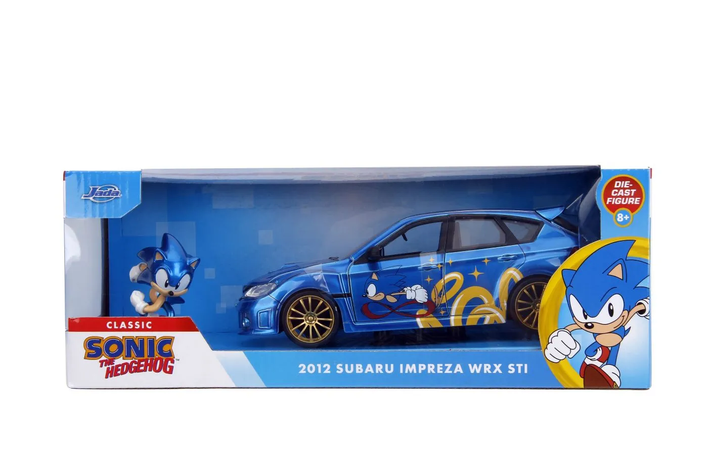 JADA SONIC THE HEDGEHOG SET MASINUTA METALICA SUBARU IMPREZA WRX STI 2012 SI FIGURINA SONIC SCARA 1 LA 24