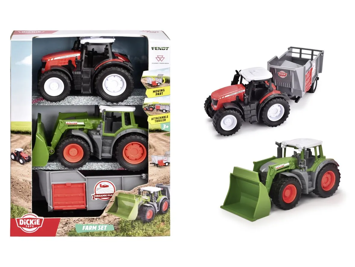 DICKIE TOYS FENDT SET FERMA 2 TRACTOARE SI REMORCA 15CM