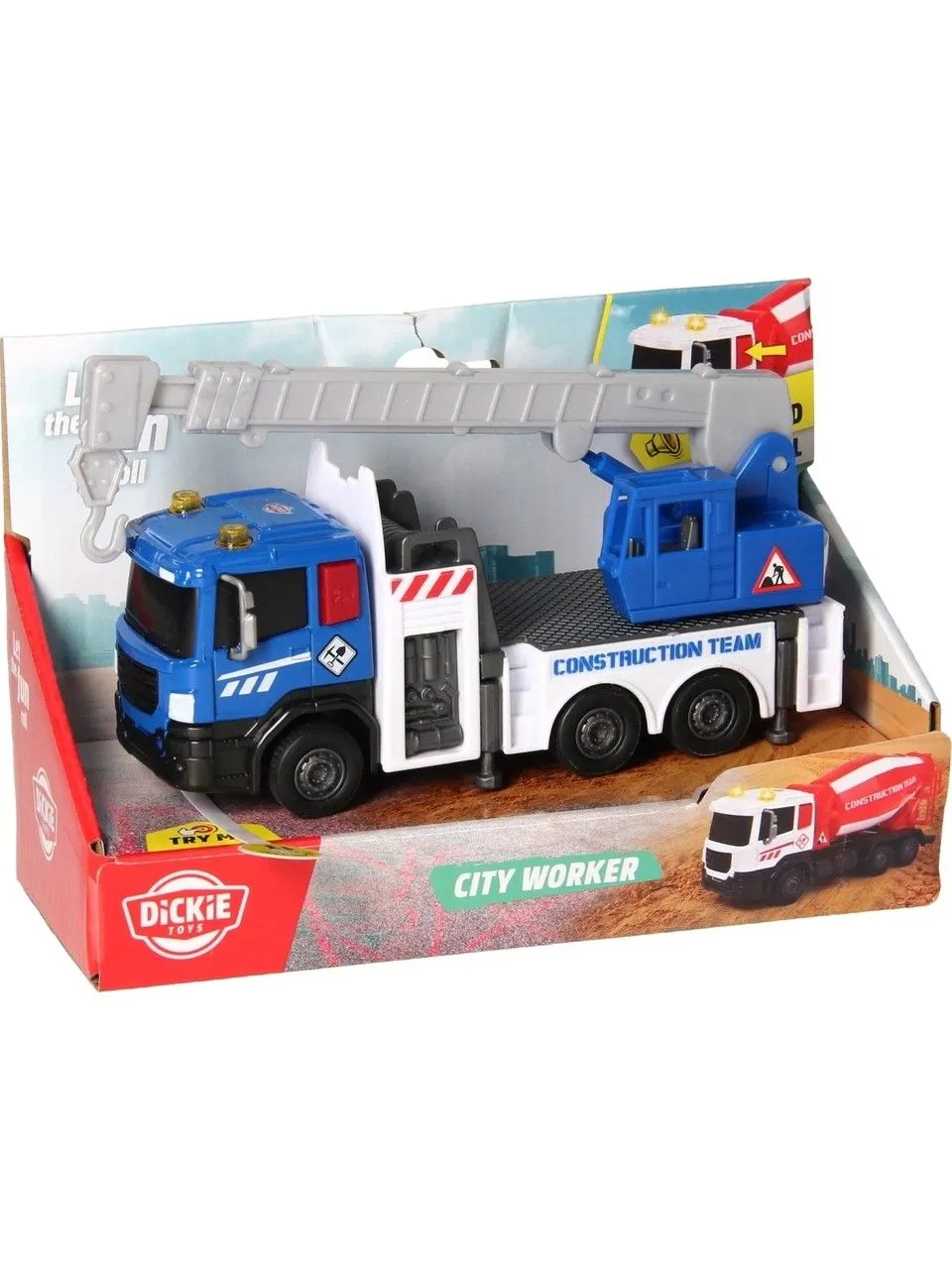 DICKIE TOYS CITY WORKER VEHICUL DE CONSTRUCTII CU LUMINI SI SUNETE MACARA ALBASTRA 17CM