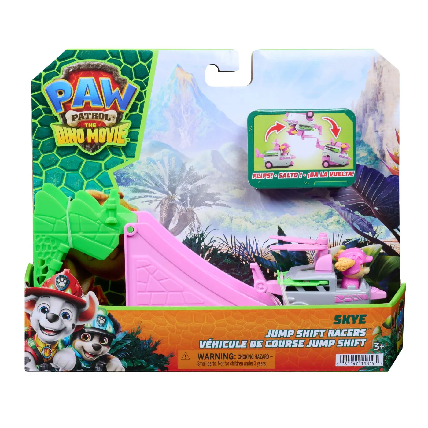 PATRULA CATELUSILOR FILMUL CU DINOZAURI SET VEHICUL CU RAMPA SI FIGURINA SKYE