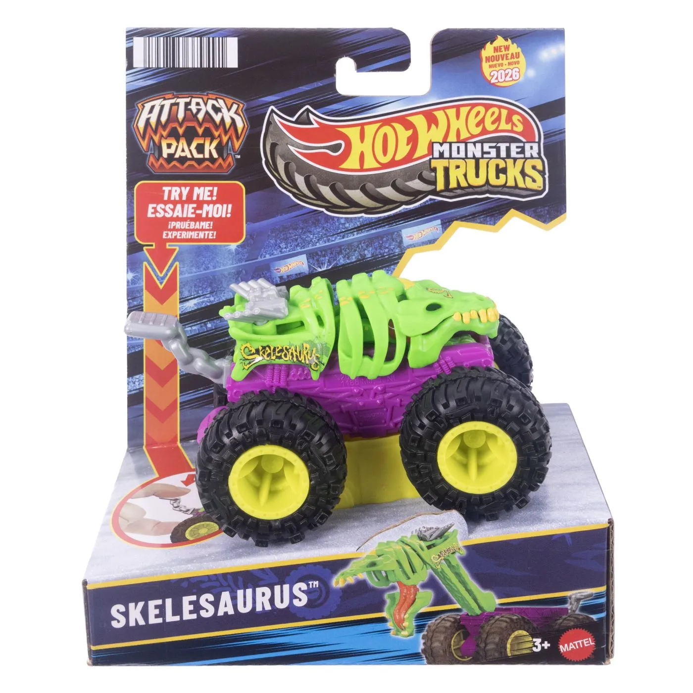 HOT WHEELS MONSTER TRUCK ATTACK PACK CAMION SKELESAURUS SCARA 1 LA 64