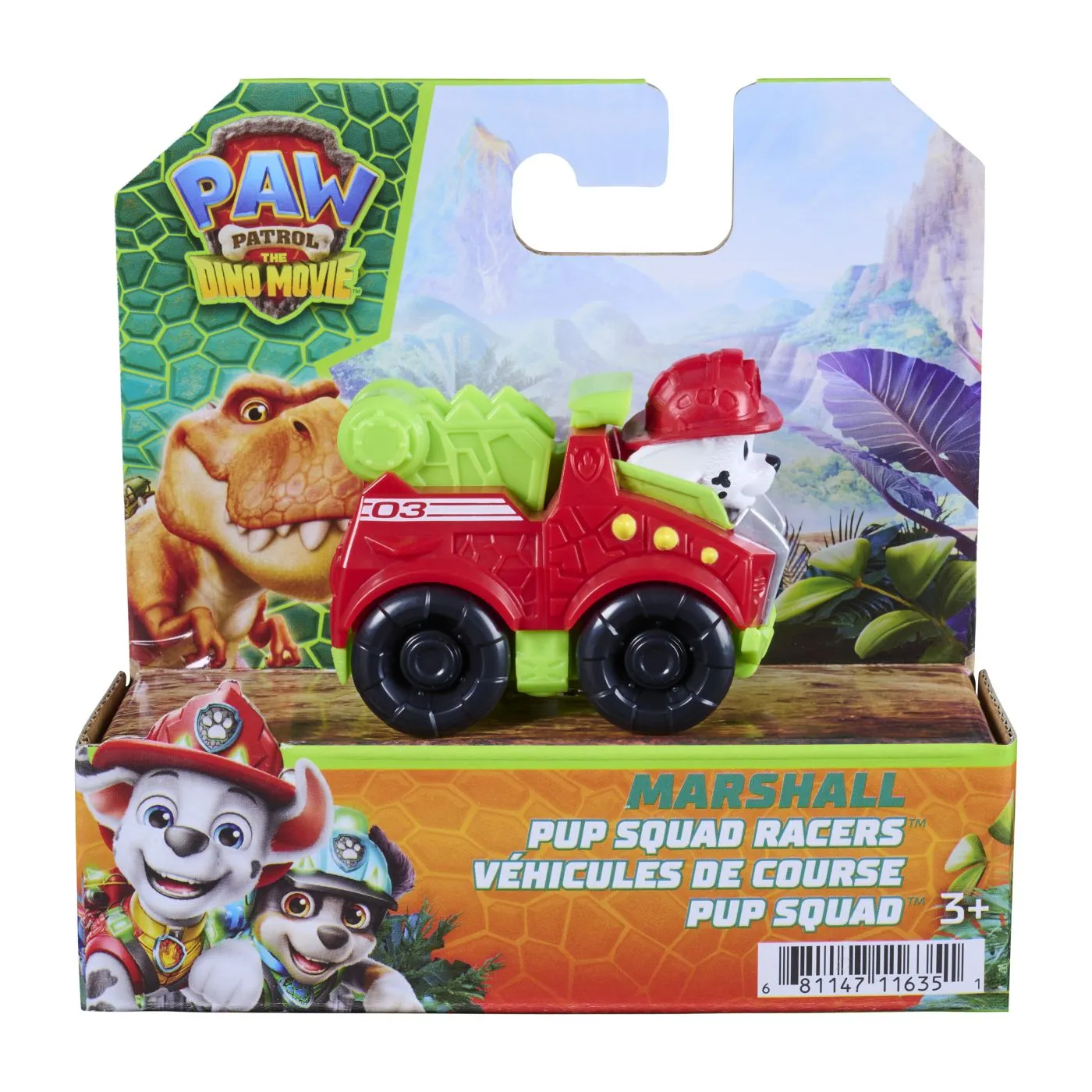 PATRULA CATELUSILOR FILMUL CU DINOZAURI PUP SQUAD RACERS VEHICUL CU FIGURINA MARSHALL 6.5CM